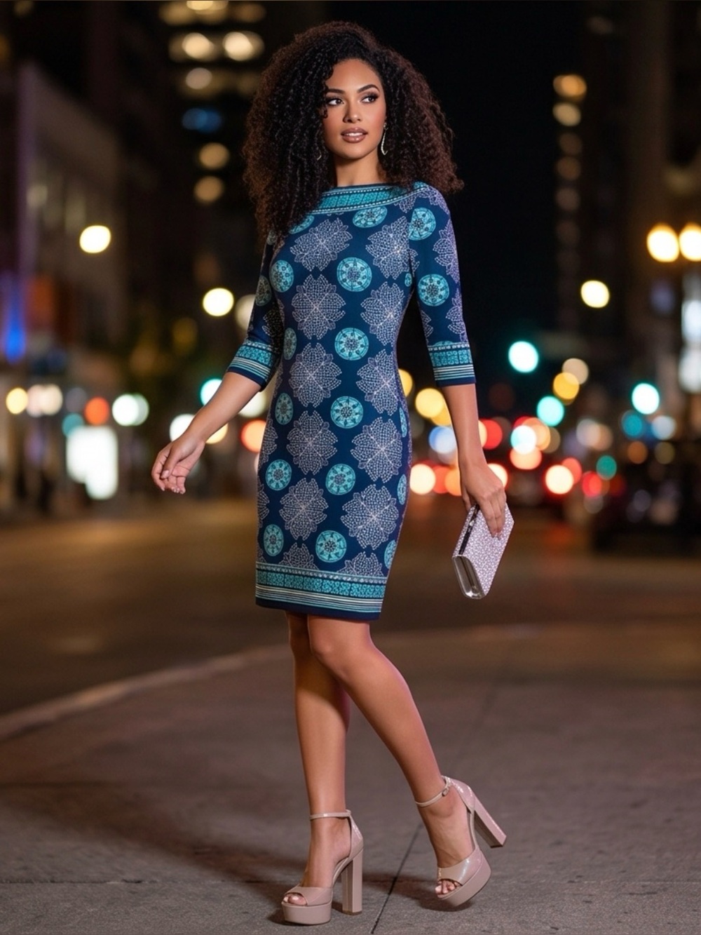 Max Studio Patterned Midi Sheath Dress Size L